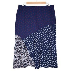 Talbots Women's Skirt Midi A-Line Mini Floral Mixed Print Navy Blue Lined 12